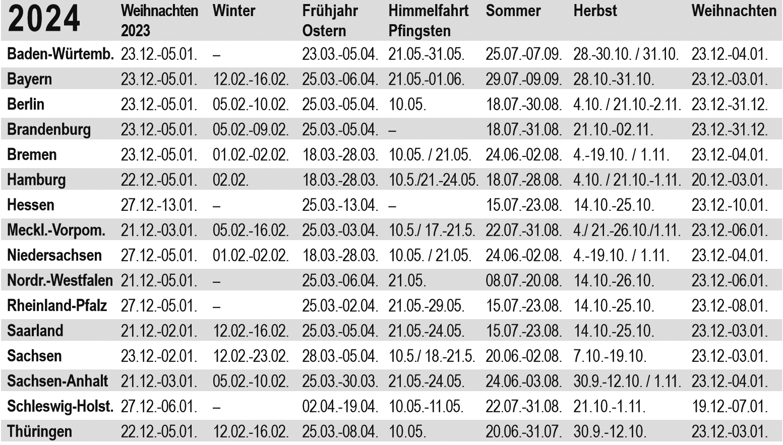 Ferienkalender 2024