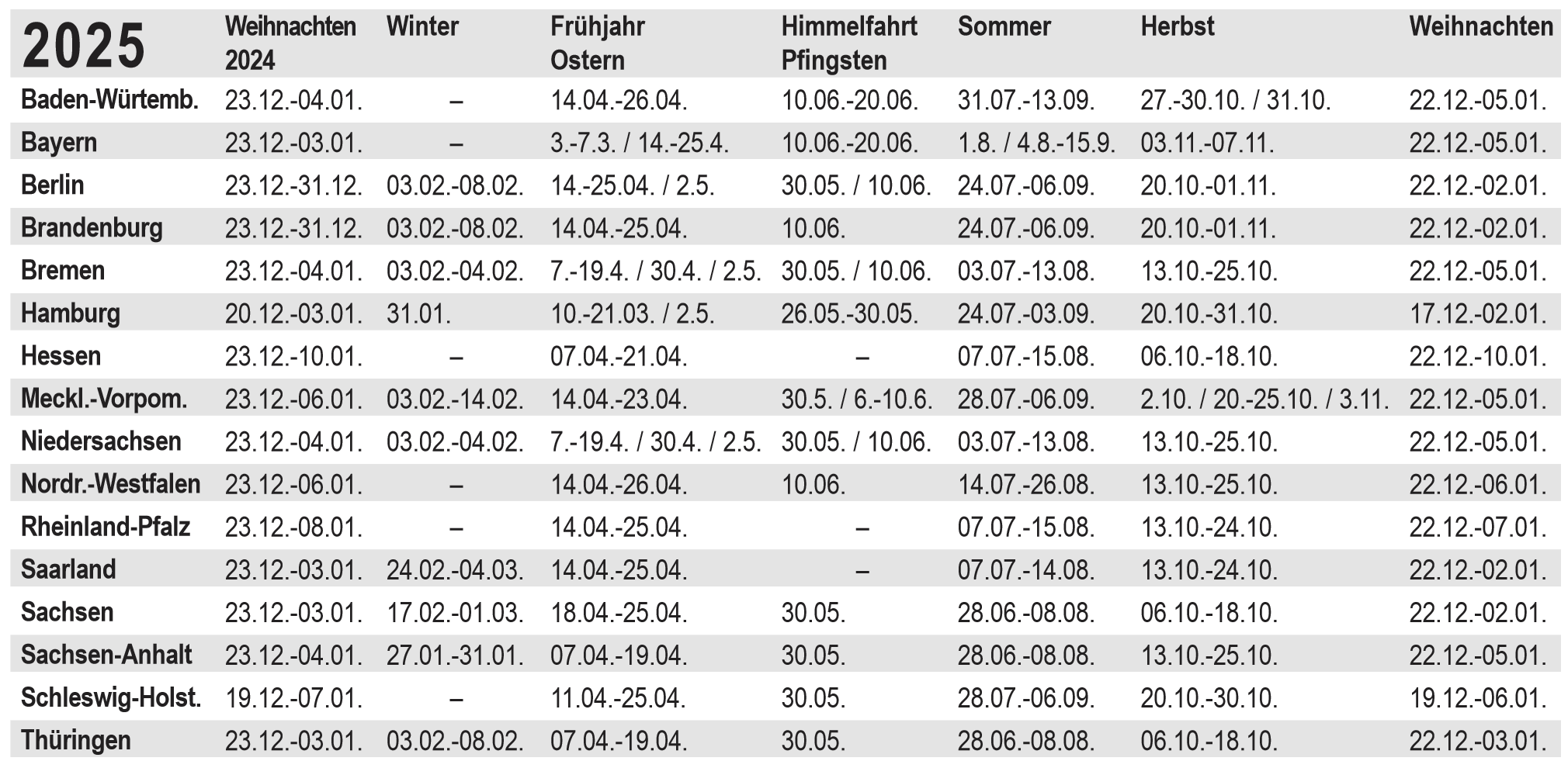 Ferienkalender 2024